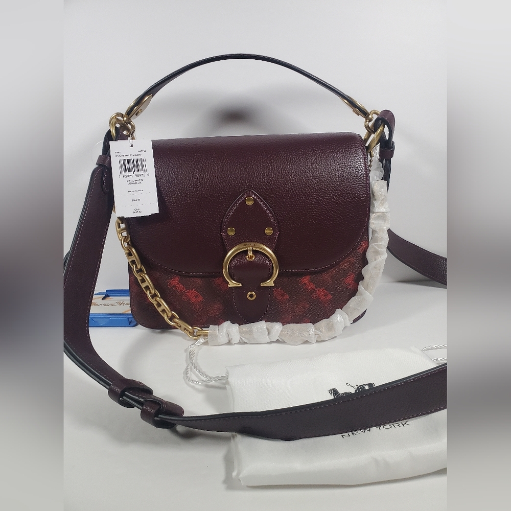 Coach Beat Shoulder Bag With Horse And Carriage Print Oxblood Cranberry $550 NWT